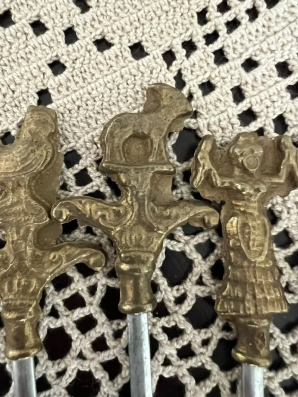 VTG Set Of 6 Turkish Skewers with Various Decorative Brass Tops